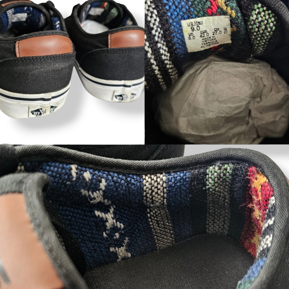 Vans Men's Atwood Black Canvas Sneakers With Aztec Inner Size 9 - Picture 6 of 8